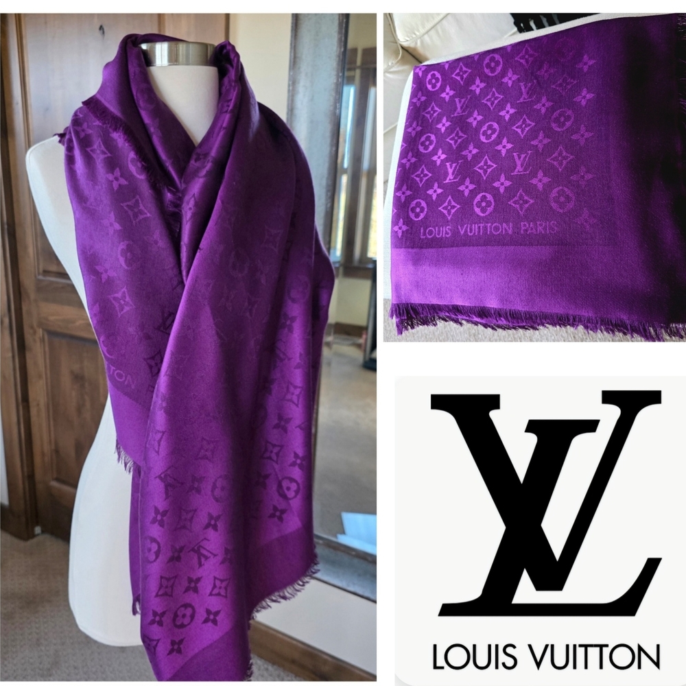 NWOT Louis Vuitton Monogram Classic Silk & Wool-blend Shawl